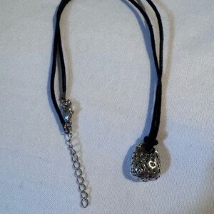 Silver Pendant Necklace with Black Cord